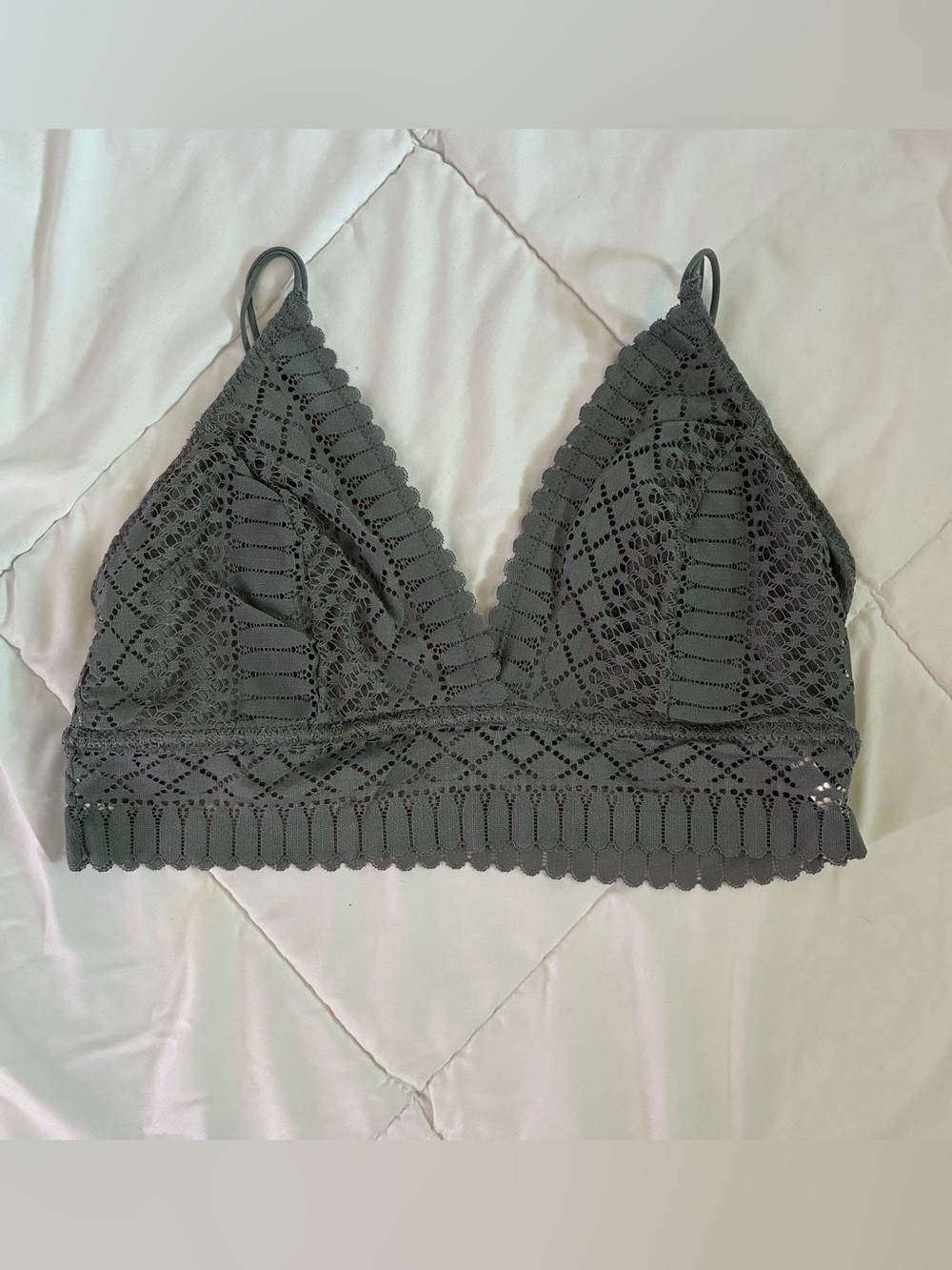 Anemone Grey Olive Color Crochet Lace Triangle Bralette Plus Size XXL